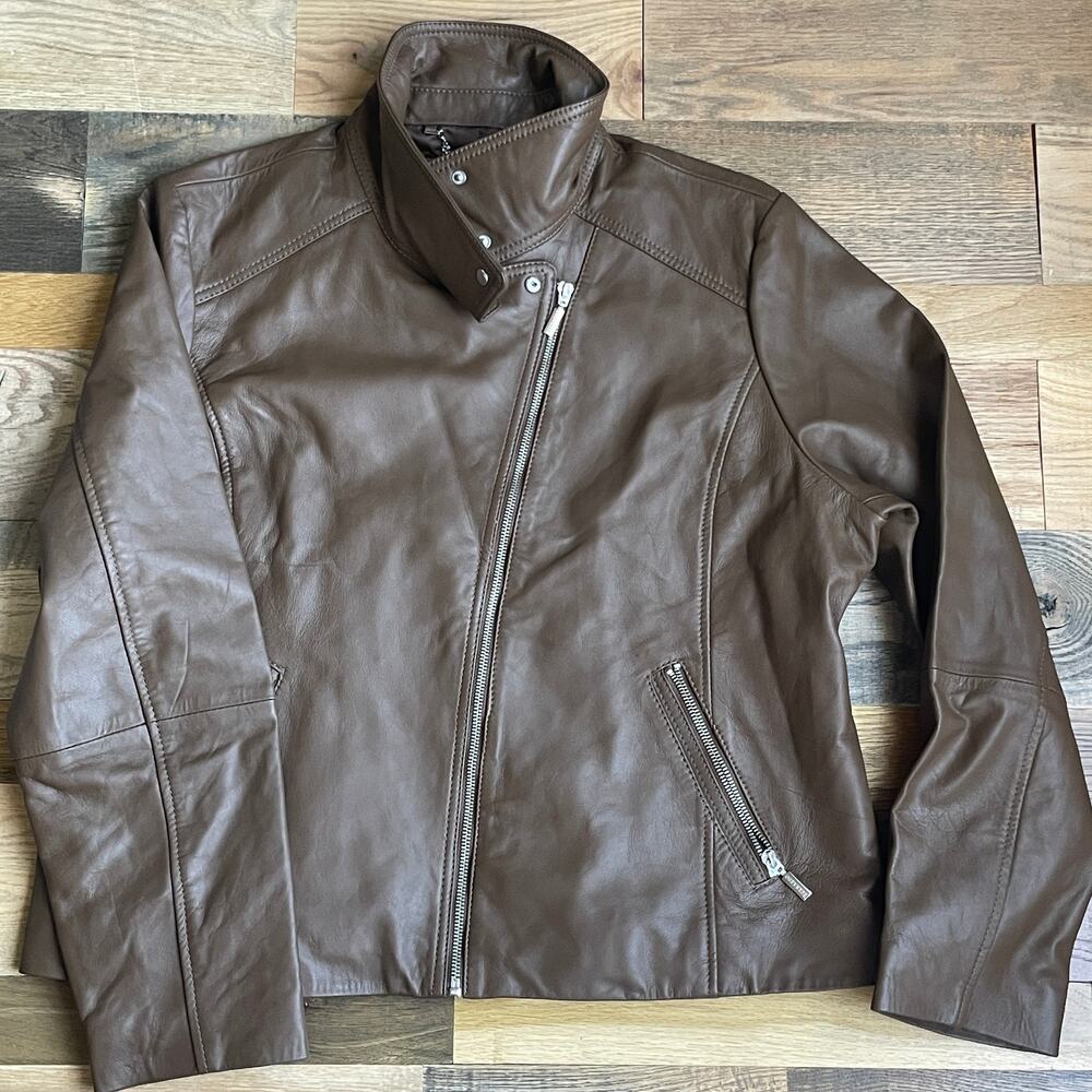 Bernardo Leather Women's XXL Brown Genuine Leather Moto Biker Jacket Zip